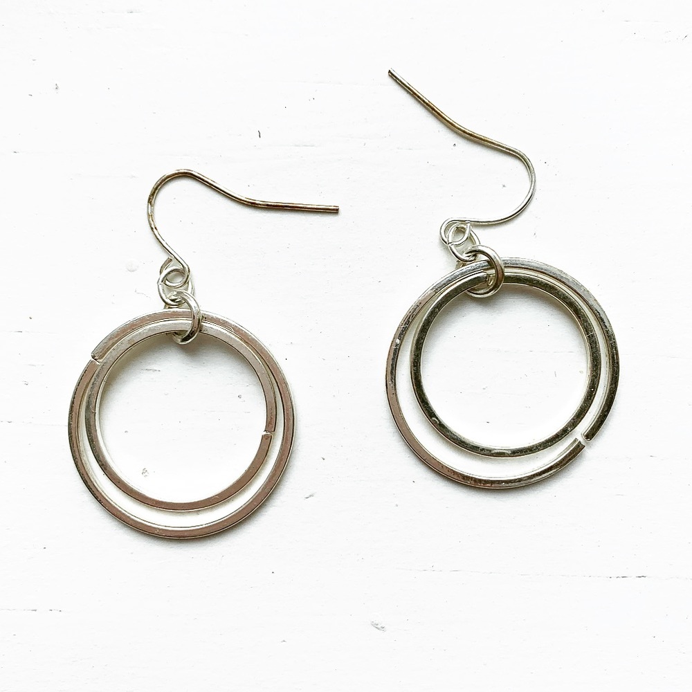 Vintage thin & dainty silver drop hoop earrings